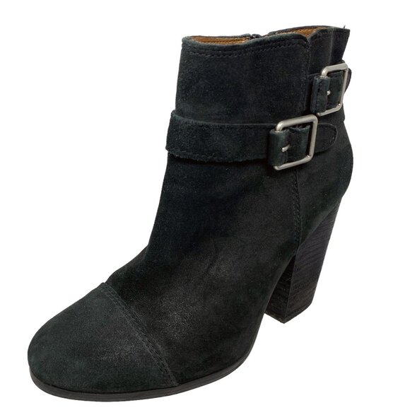 LUCKY BRAND Laureen Leather Buckle Accent‎ Chunky Heel Booties - Picture 2 of 11